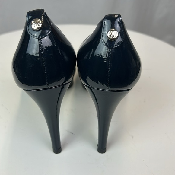 Stuart Weitzman Midnight Blue Patent Leather Peep Toe Stiletto Platform Pumps - Picture 7 of 12